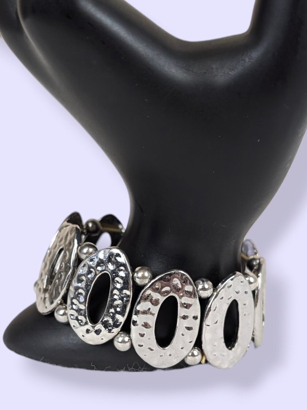 (2/$20) Hammered Silver Tone Metal Stretch Bracelet